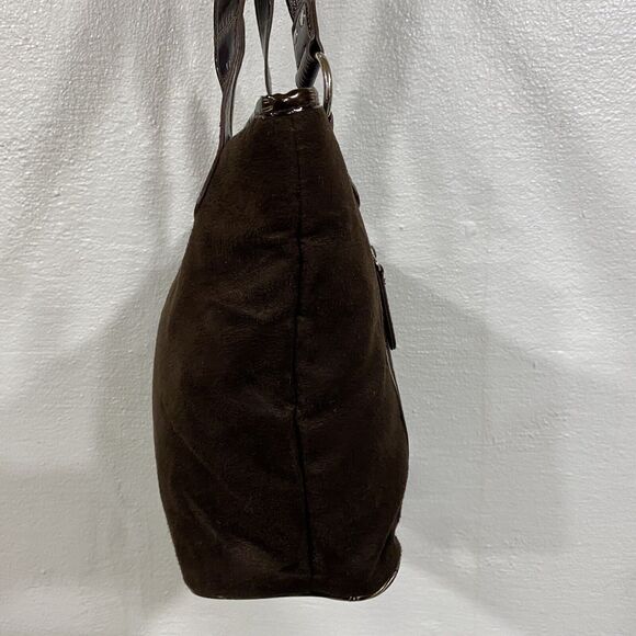 Sag Harbor Brown Lacquer Faux Crocodile Skin Handbag Purse Tote Silver Hardwear - Picture 9 of 15